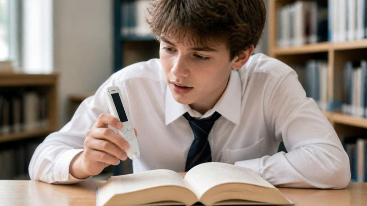 Student checking a word on a C-Pen Reader 2