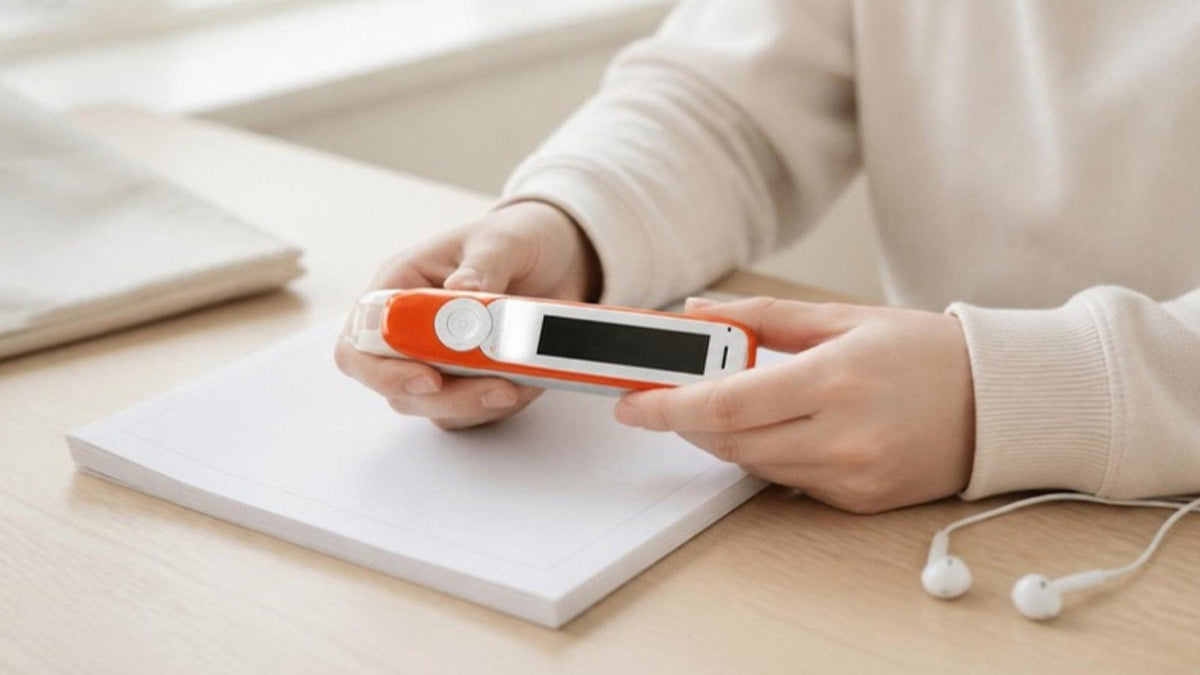 C-Pen Exam Reader 2 held over an exam booklet