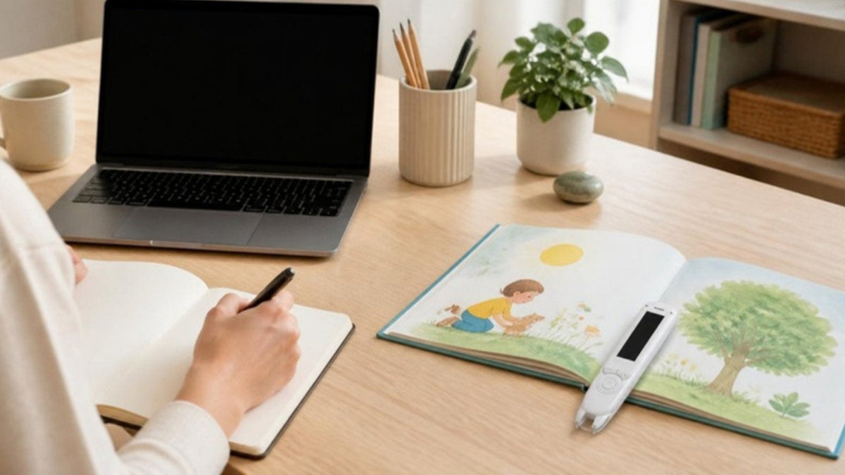Therapist writing notes beside a C-Pen Reader 2
