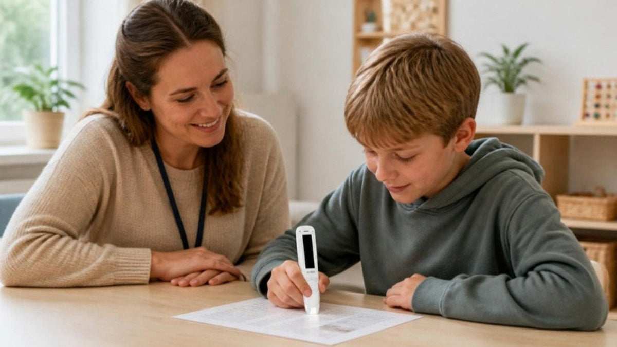Therapist with a child using a C-Pen Reader 2