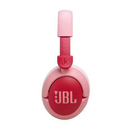 A single pink JBL Junior 470 Noise Cancelling Over-Ear Headphone for kids is shown against a plain white background, with the JBL logo clearly visible on the earcup.
