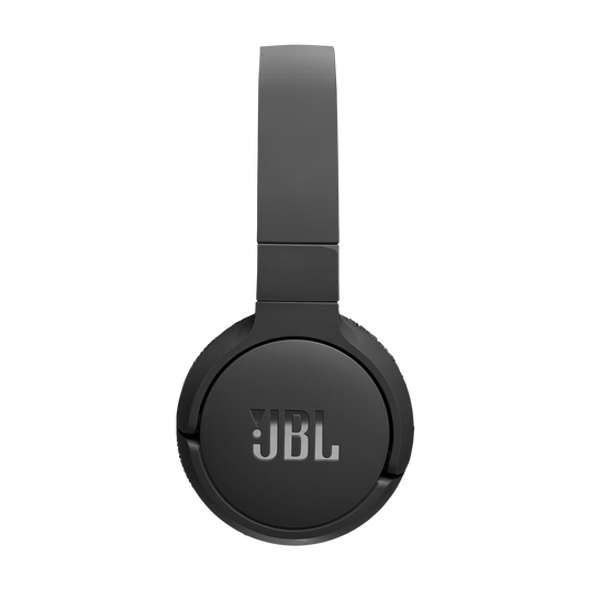 The black JBL Tune 670 Noise Cancelling On-Ear Headphones by JBL are shown from the front, displaying one ear cup with the JBL logo and the headband extending upward against a plain white background.