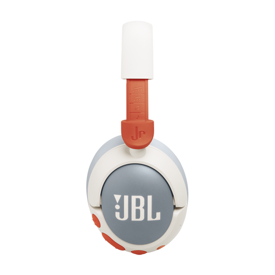 The JBL Junior 470 Noise Cancelling Headphones (Over-Ear) [White] by JBL, designed for kids, are shown on a plain white background with the JBL logo featured on the earcup.