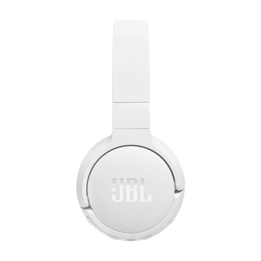 The JBL Tune 670 Noise Cancelling On-Ear Headphones in white, featuring the JBL logo on the earcup, are displayed against a plain white background.