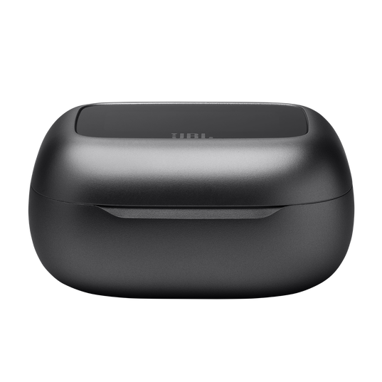 A closed black JBL Live Beam 3 Headphones with Noise Cancellation (In-Ear) case is displayed on a plain light gray background, showcasing the true wireless earbuds inside.