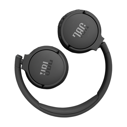 The black JBL Tune 670 Noise Cancelling On-Ear Headphones are shown folded inward, with visible JBL logos on each ear cup, set against a plain light gray background.