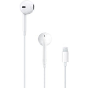 The Apple EarPods with Lightning Connector by Apple are white in-ear headphones with a built-in microphone, designed for seamless wired compatibility via the Lightning connector.
