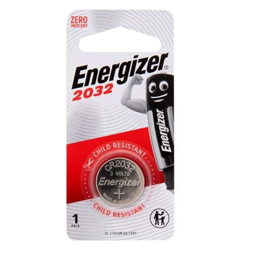 The Assistive Tech Spare Part - Energizer CR2032 Lithium Battery 3V (2 Pack) features child-resistant packaging with a clear window for easy identification and displays "Zero Mercury.