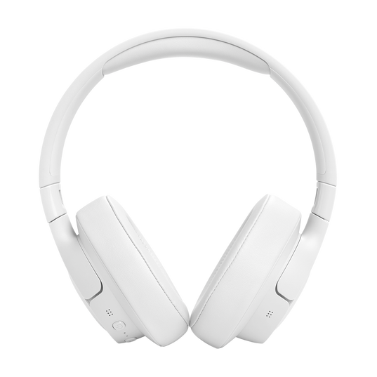 The JBL Tune 770 Noise Cancelling Headphones (Over-Ear) in white are shown from the front against a white background. They feature cushioned ear pads, a sleek modern look, and Adaptive Noise Cancelling for immersive sound. Brand: JBL.