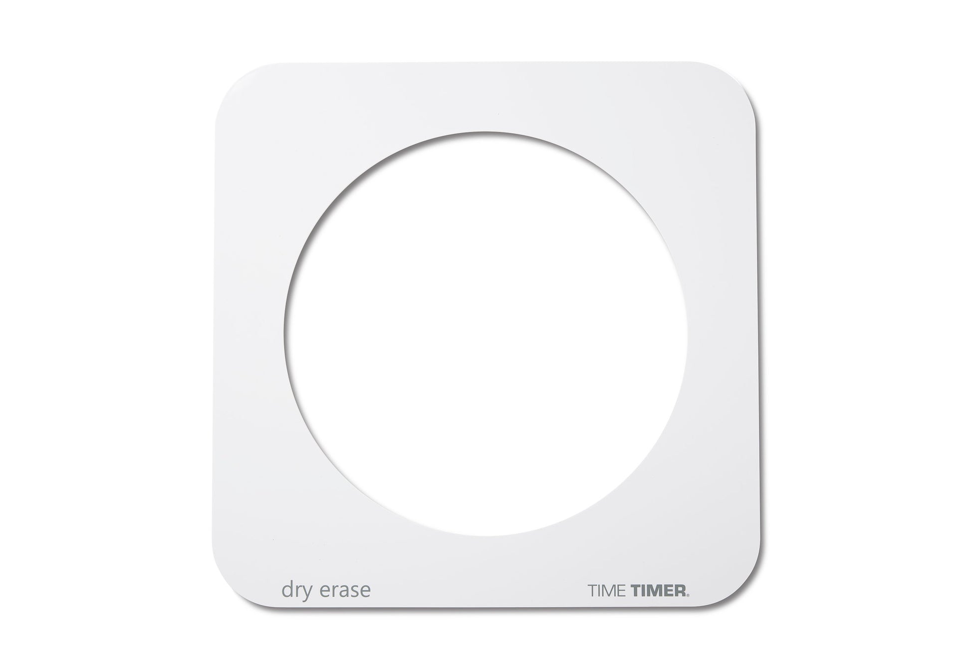 The Time Timer MAX Face Accessory (2 Faces) by Time Timer is a white, square dry erase frame with a central circular cutout and "dry erase" and "TIME TIMER" printed on the bottom, compatible with Time Timer MAX.