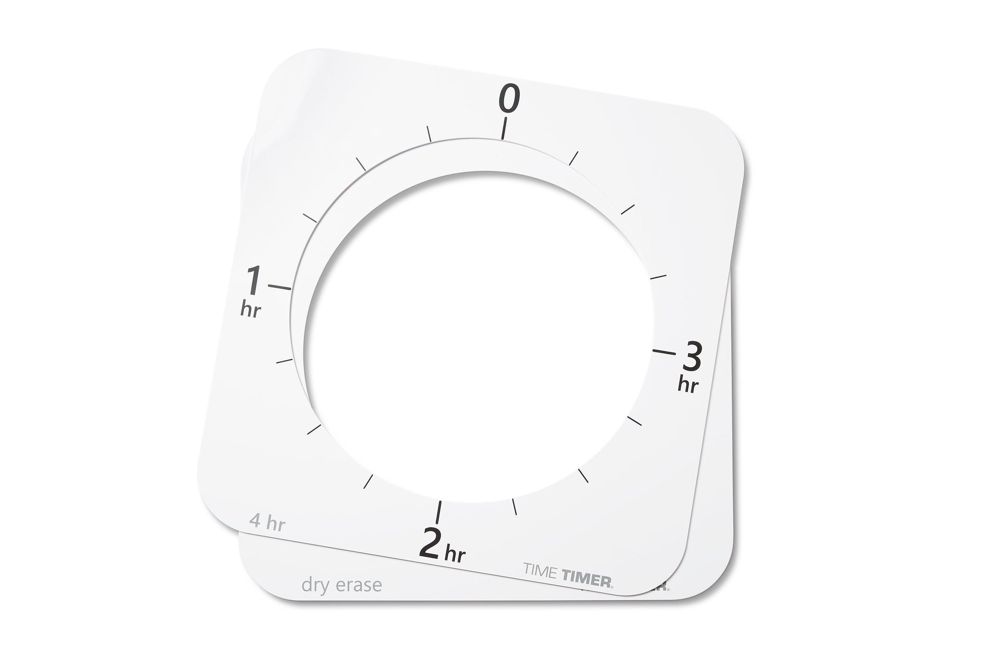 The Time Timer MAX Face Accessory (2 Faces) by Time Timer features a square dry erase timer face with a circular center cutout, numbered 0–4, ideal for assistive tech or use with the Time Timer MAX and NDIS funding.