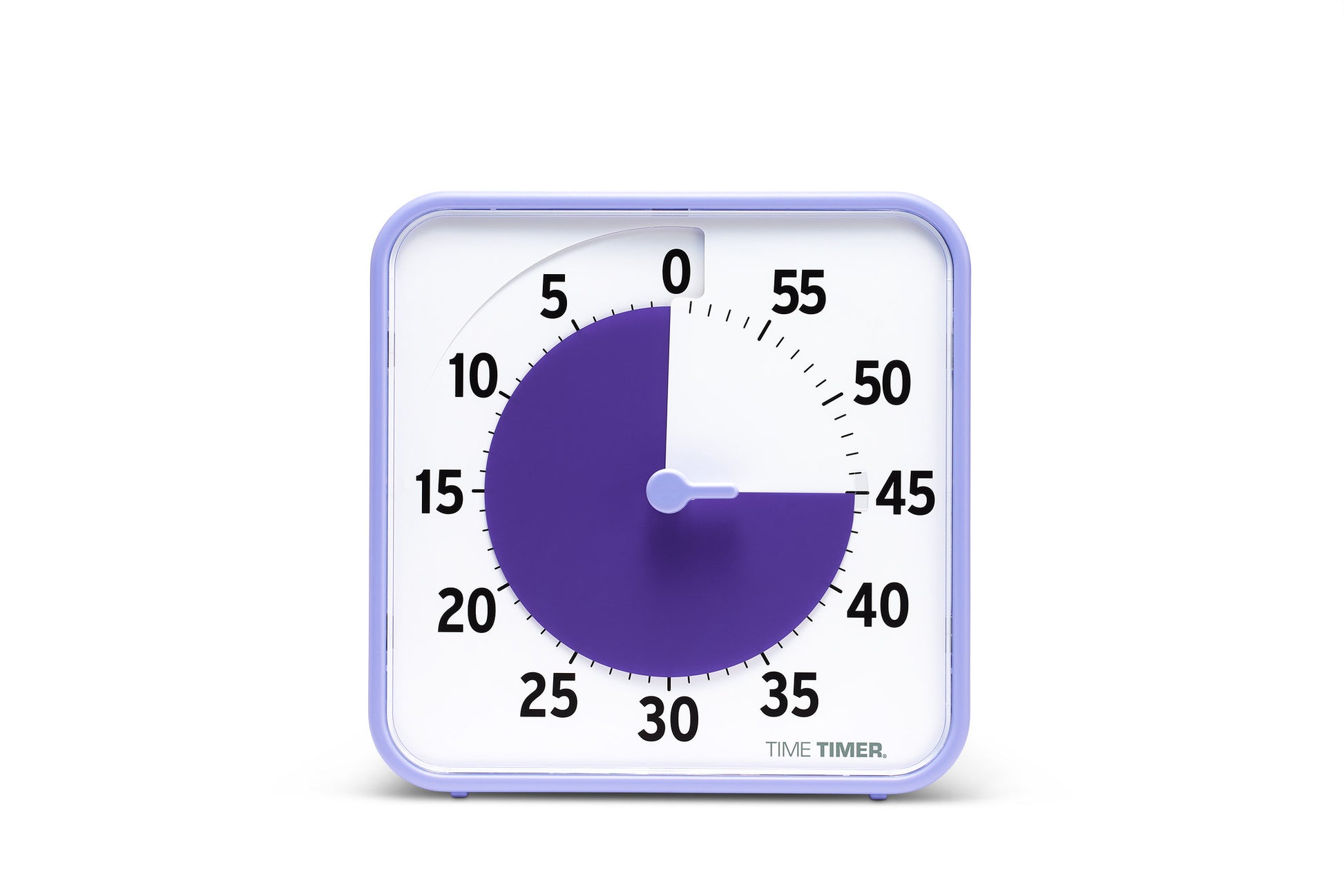 The Time Timer Original (8 inch) Learning Center Classroom Set by Time Timer features a white square face with a purple border, displays 15 minutes remaining, highlights elapsed time in purple, and shows the TIME TIMER label at the bottom.