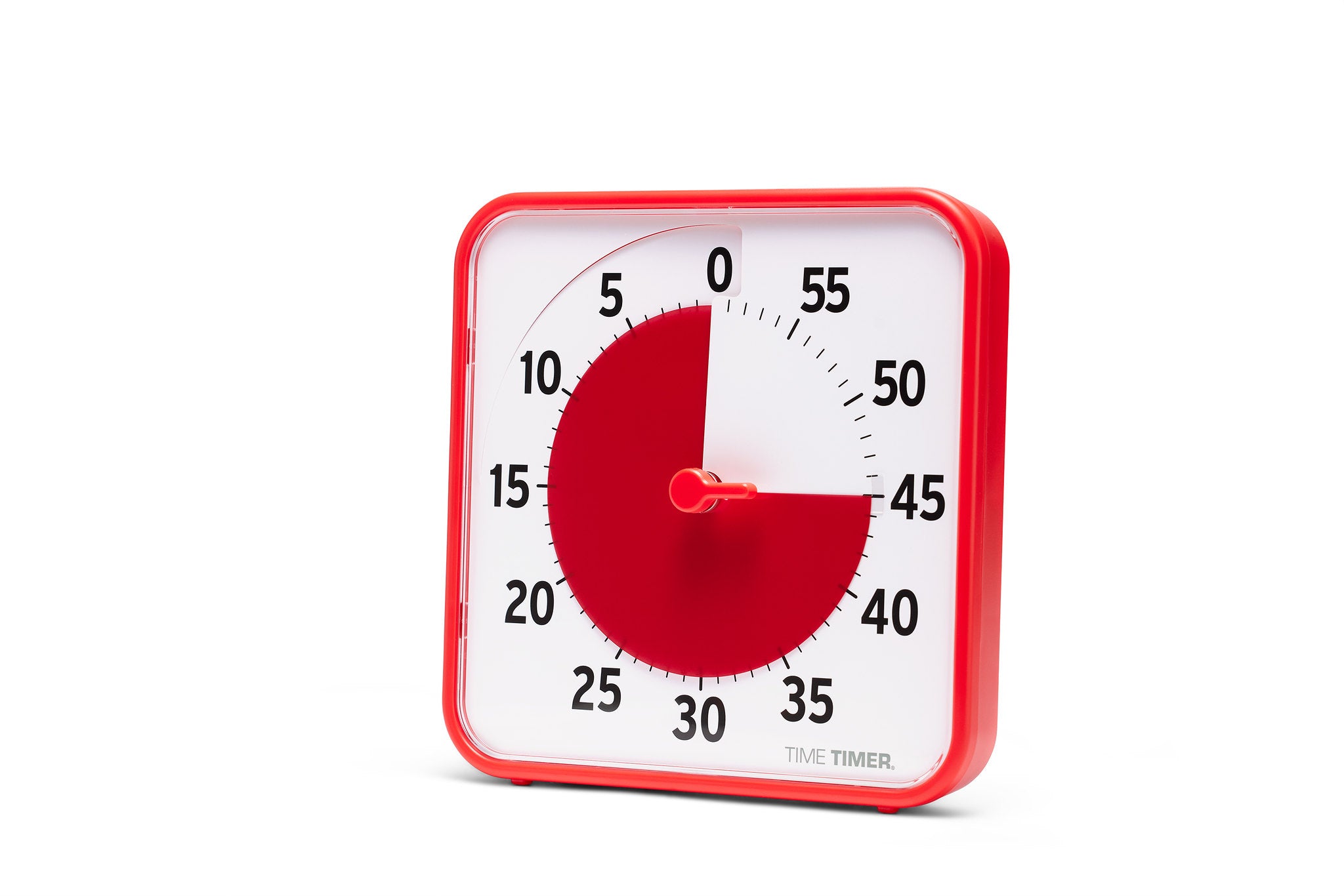 The Time Timer Original (8 inch) Learning Center Classroom Set by Time Timer features clear bold numbers in five-minute increments and a red disk that shows 20 minutes left—ideal for classroom time management. Primary Colour Collection frame highlights the countdown.
