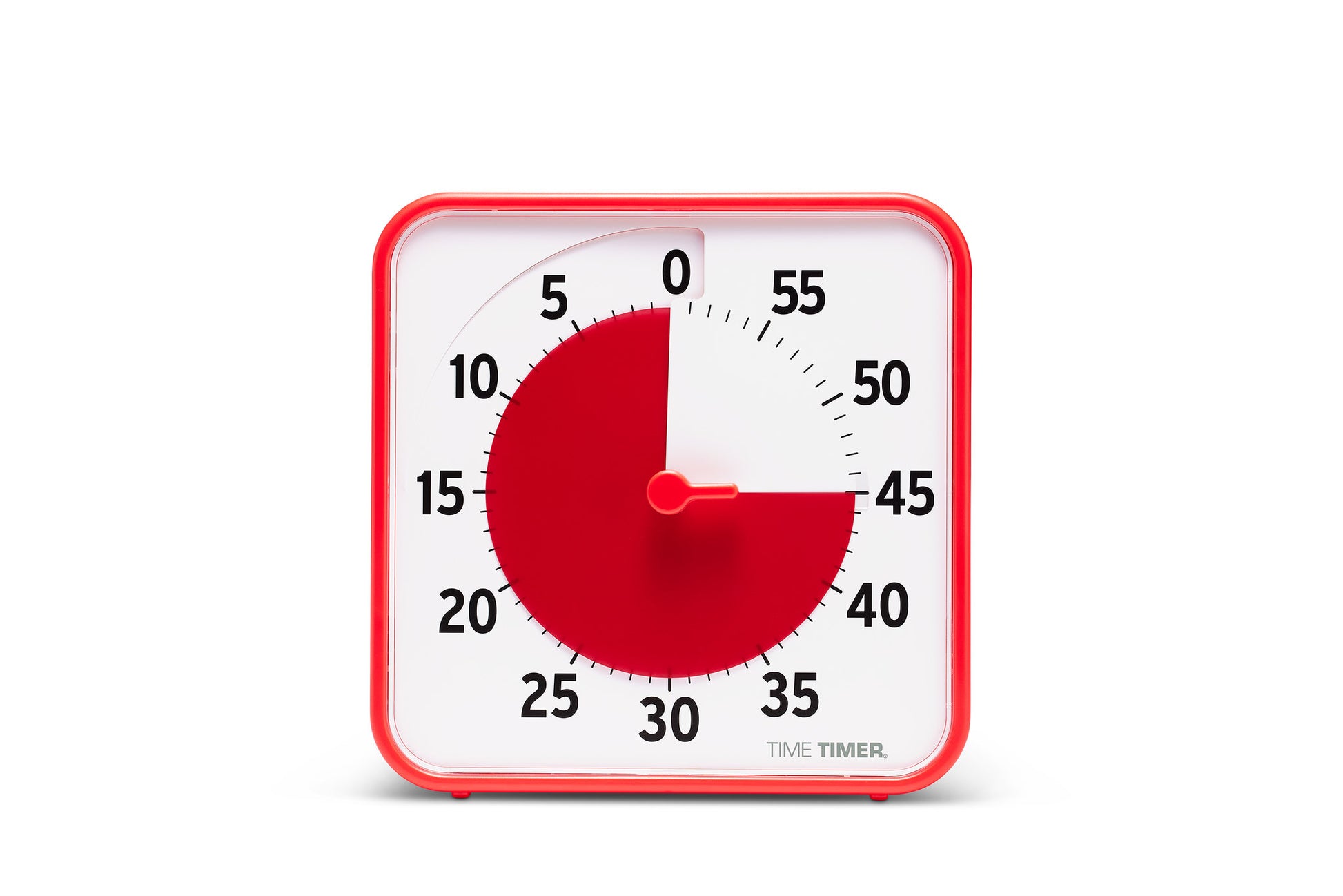 The Time Timer Original (8 inch) Learning Center Classroom Set by Time Timer, featuring a red frame, displays 20 minutes left with a red wedge on its circular face. Ideal for classroom time management, it’s shown against a white background.