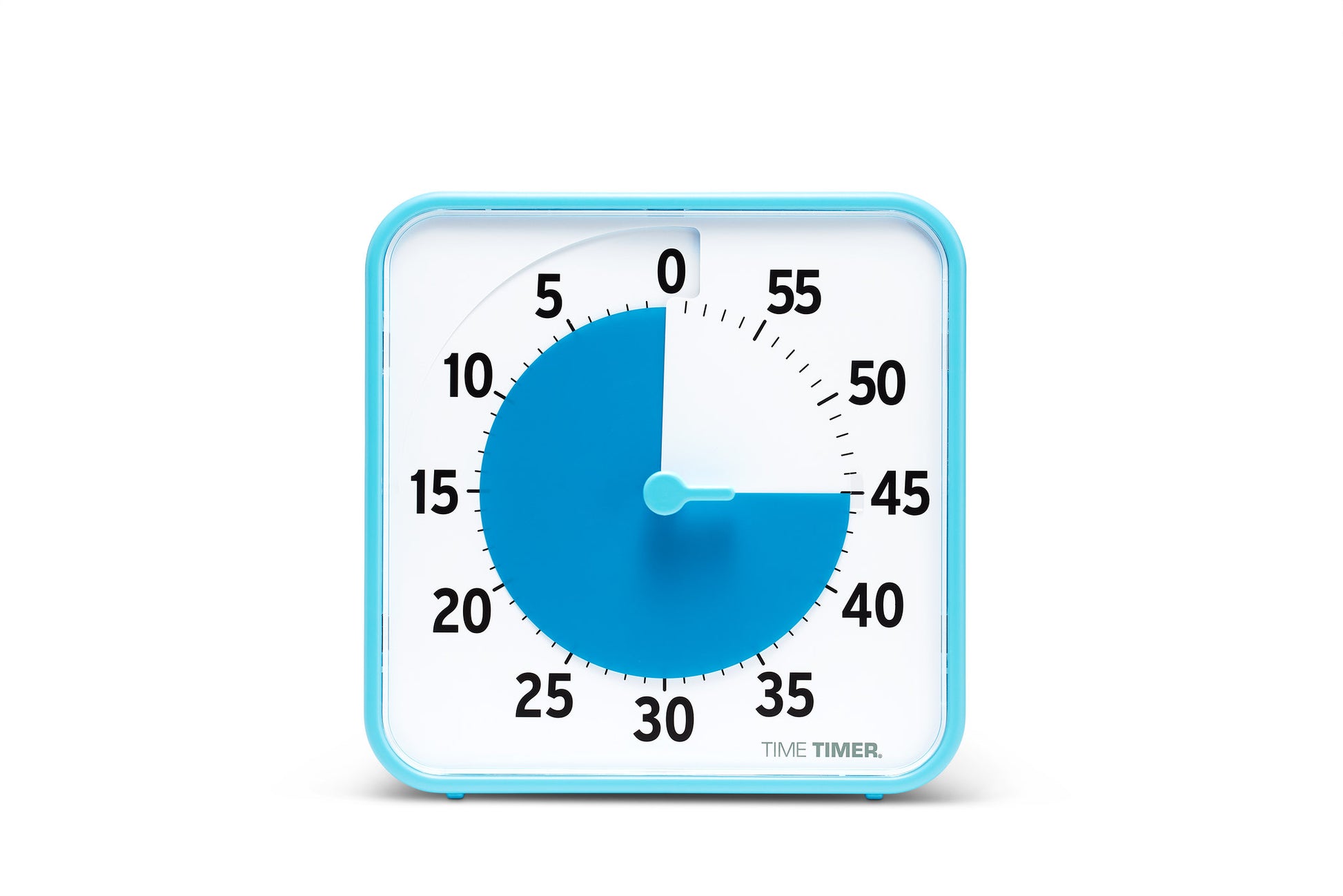 The Time Timer Original (8 inch) Learning Center Classroom Set by Time Timer features a square timer with a blue frame and white face, showing 35 minutes remaining. Blue highlights elapsed time—ideal for classroom use. "TIME TIMER" appears at the bottom right.