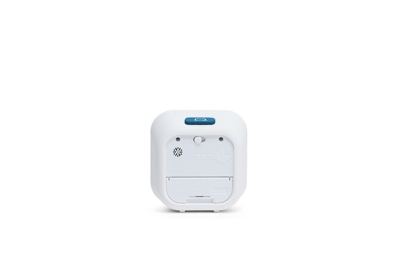 The Time Timer PRO Applied Visual Timer (60 min) by Time Timer is a small white device with a blue button, speaker grille, and back compartment—ideal for medication reminders or memory care—shown against a plain white background.