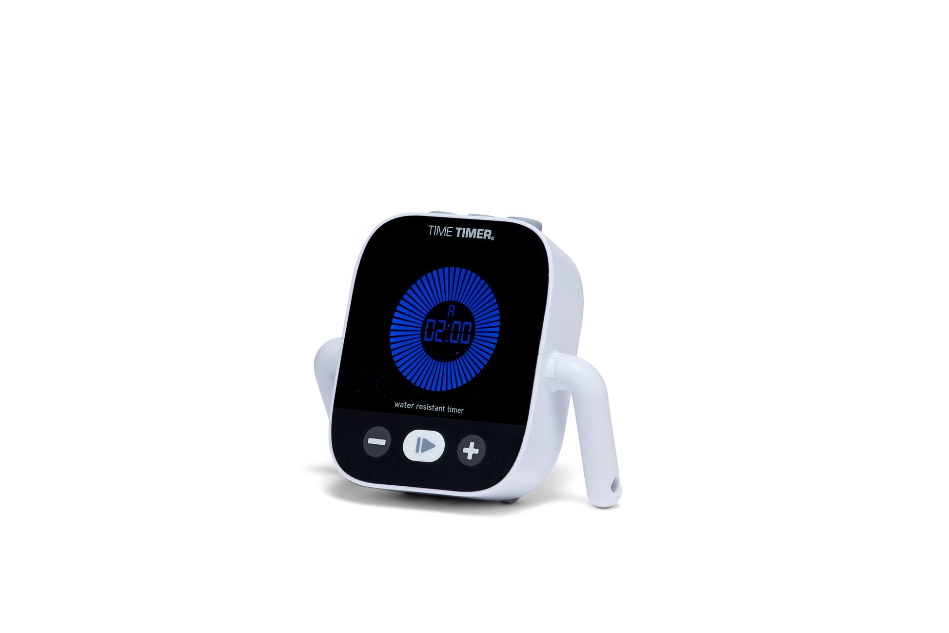 The Time Timer Element by Time Timer features a black screen with a 2:00 blue circular timer, white body with side handles, power and time setting buttons, and "TIME TIMER" text on top.