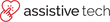 Logo for assistive tech with a red outline of a heart formed by two hands touching, followed by the text “assistive tech” in black lowercase letters on a light background.