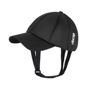The Ribcap Baseball Cap [Black] by Ribcap features soft panels, chin straps, and subtle "ribcap" branding in white—delivering discreet, stylish head protection as a baseball-style medical helmet.
