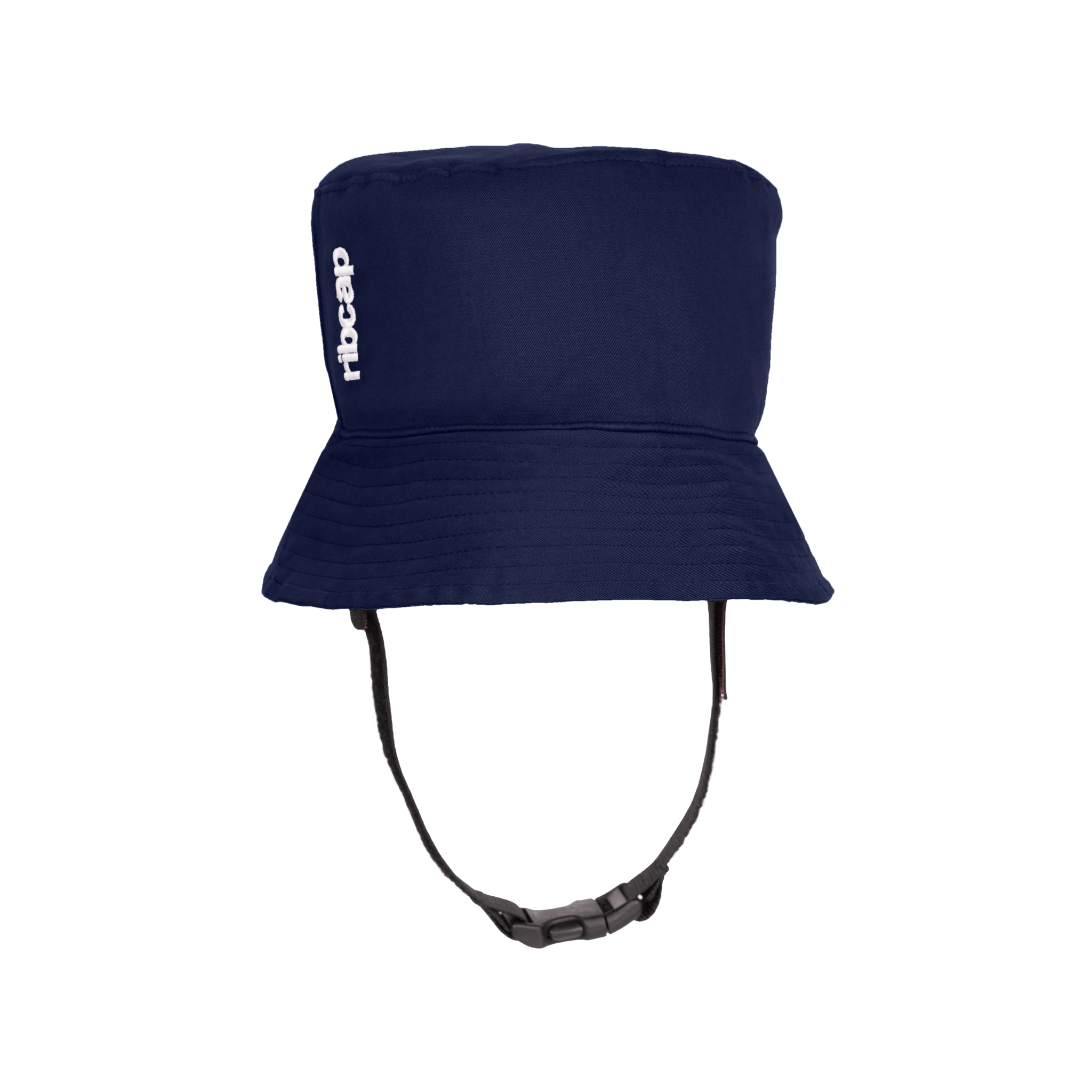 The Ribcap Billie Hat [Navy Blue] from Ribcap features soft medical-grade head protection, a black adjustable chin strap, and a small white rbcap logo on the side. Displayed against a plain white background.