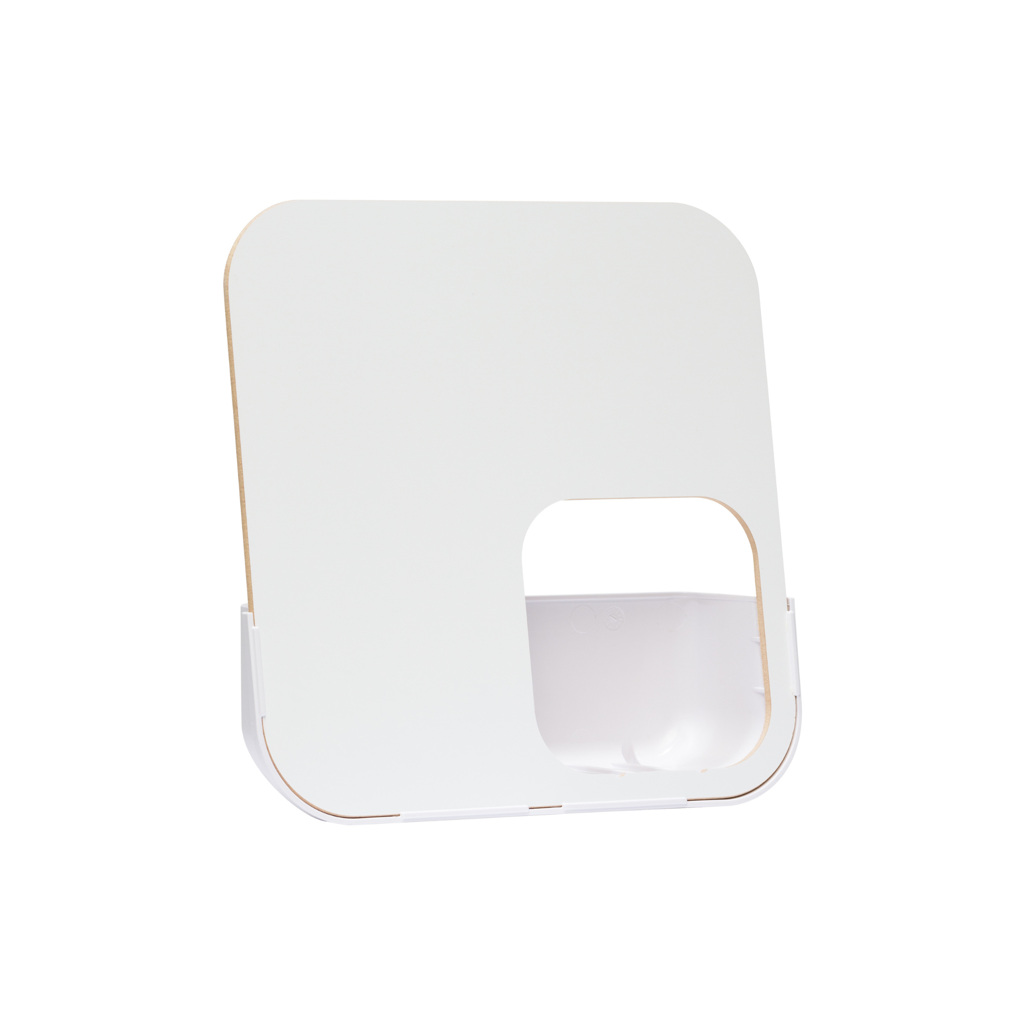 The Time Timer Dry Erase Board by Time Timer is a modern, white rectangular board with rounded corners and a cut-out in the lower right, standing upright against a plain white background.