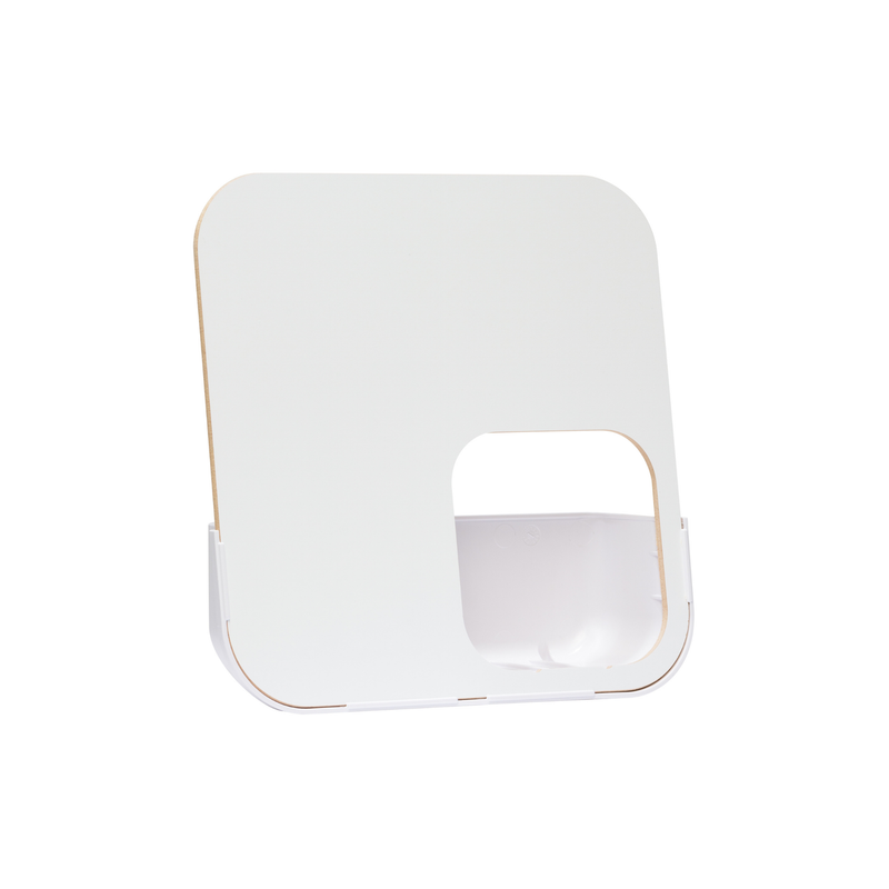 A modern, white rectangular wall-mounted shelf with rounded edges and a square cutout on the lower right—perfect for organizing items like the Time Timer Whiteboard/Dry Erase Board by Time Timer (MOD sold separately), shown against a plain white background.