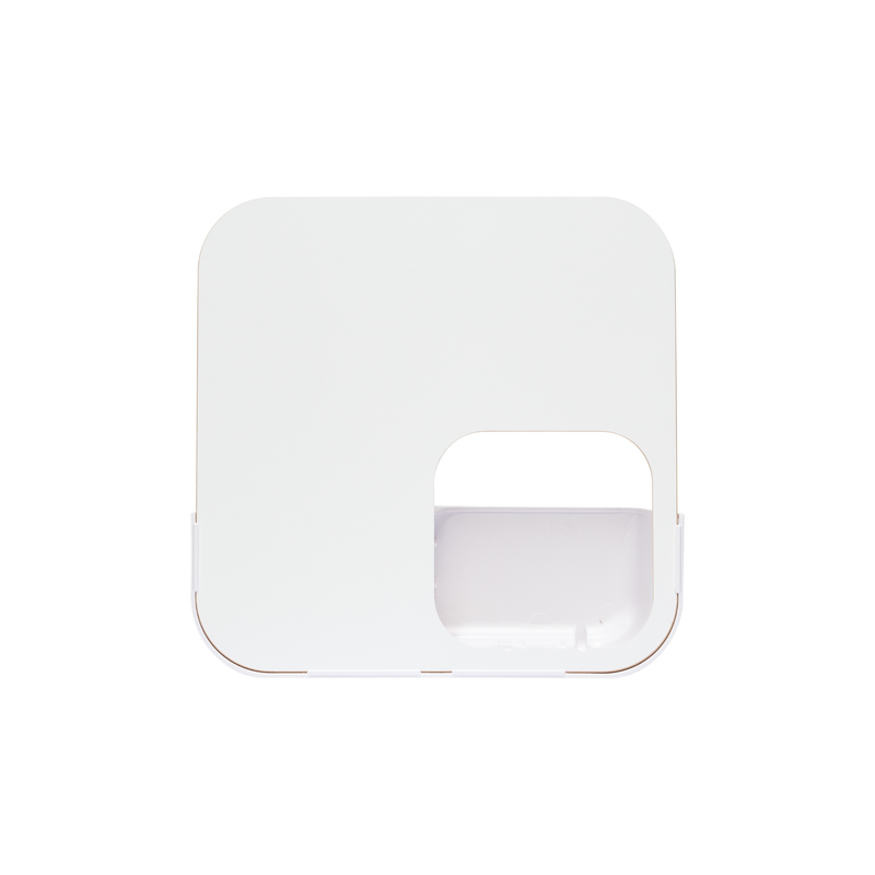 The Time Timer Whiteboard/Dry Erase Board by Time Timer is a square, white plastic board with rounded corners and a rectangular opening, ideal for organizing visual schedules (MOD sold separately), shown on a plain white background.