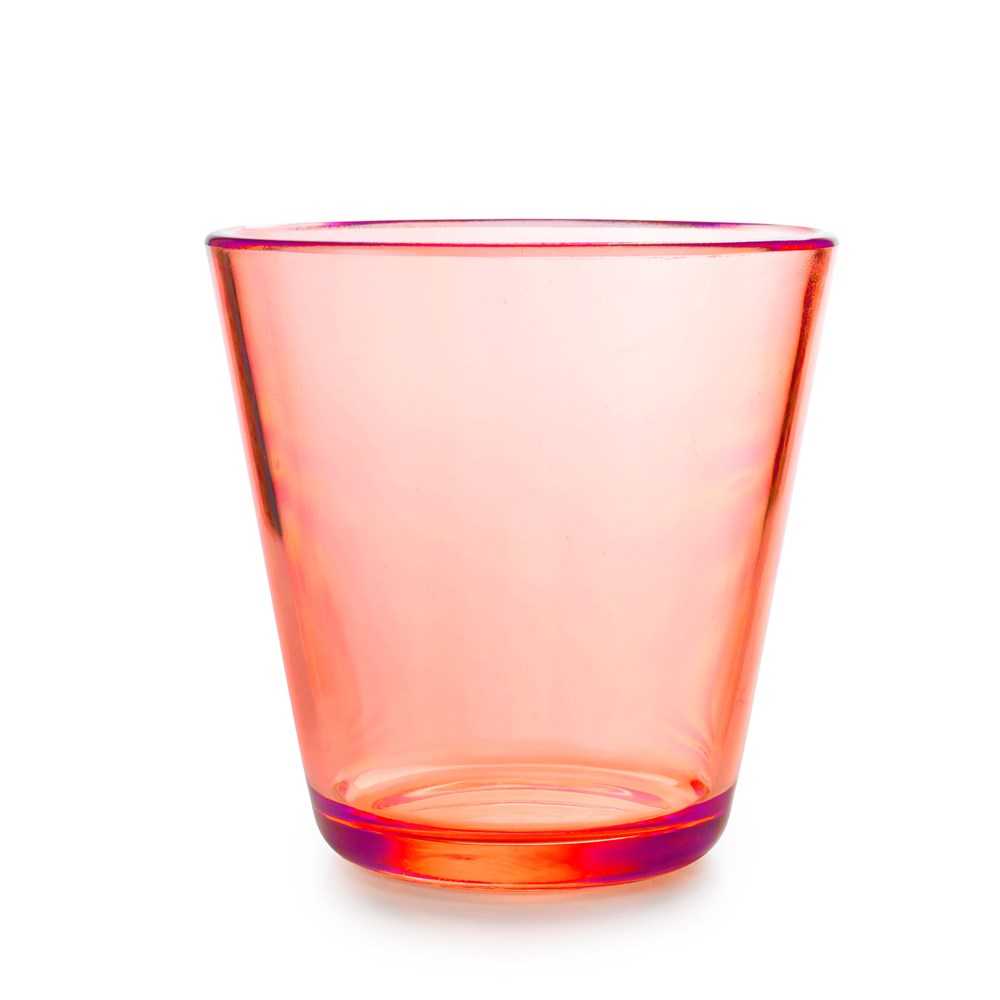 The Rika Easy Grip Cup [Orange] is an ergonomic drinking cup with slightly flared sides for a comfortable hold, featuring a transparent orange tint and set against a white background.