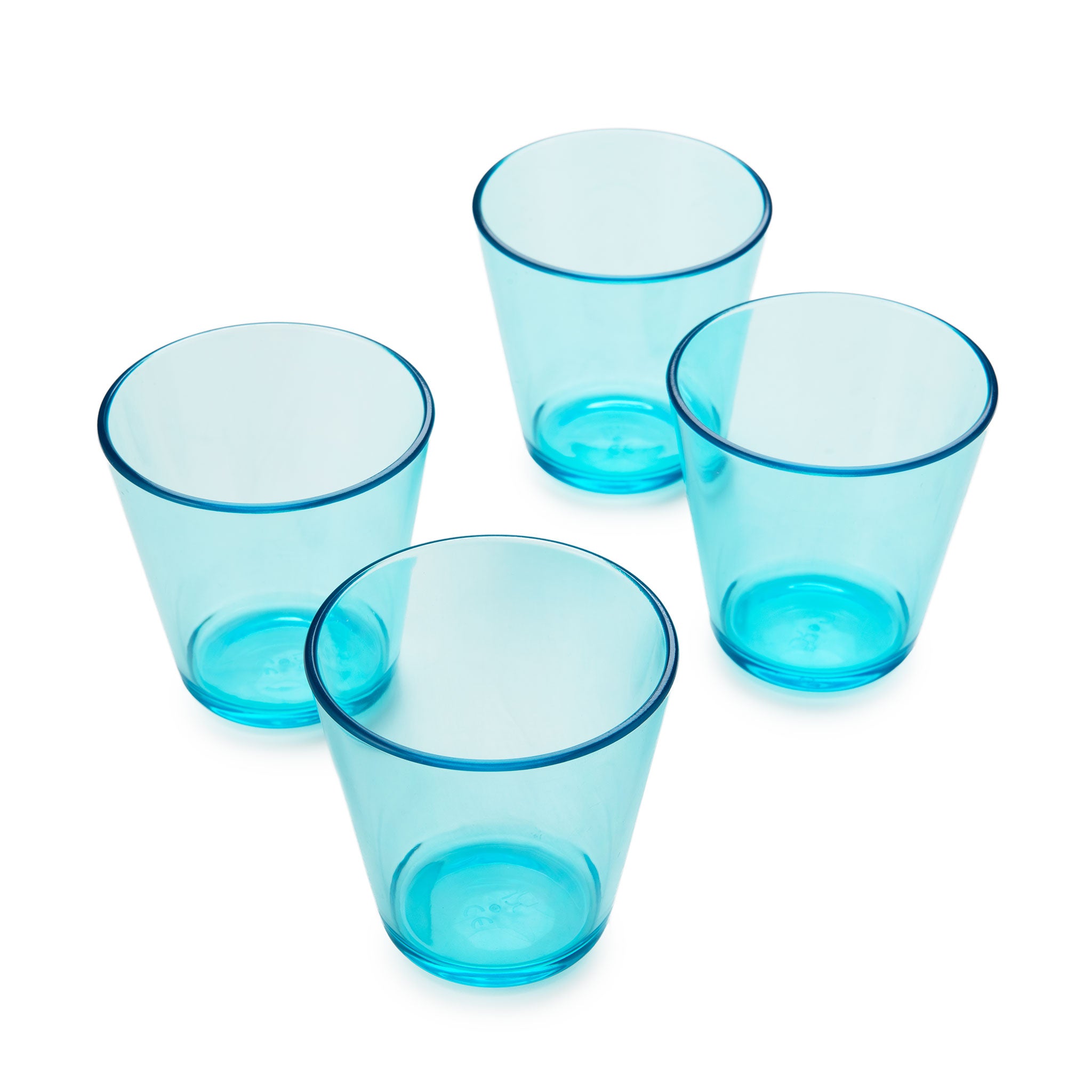 Four Rika Easy Grip Cup [Blue] glasses, featuring a modern, simple design for comfortable handling, are displayed in a loose group on a white background.