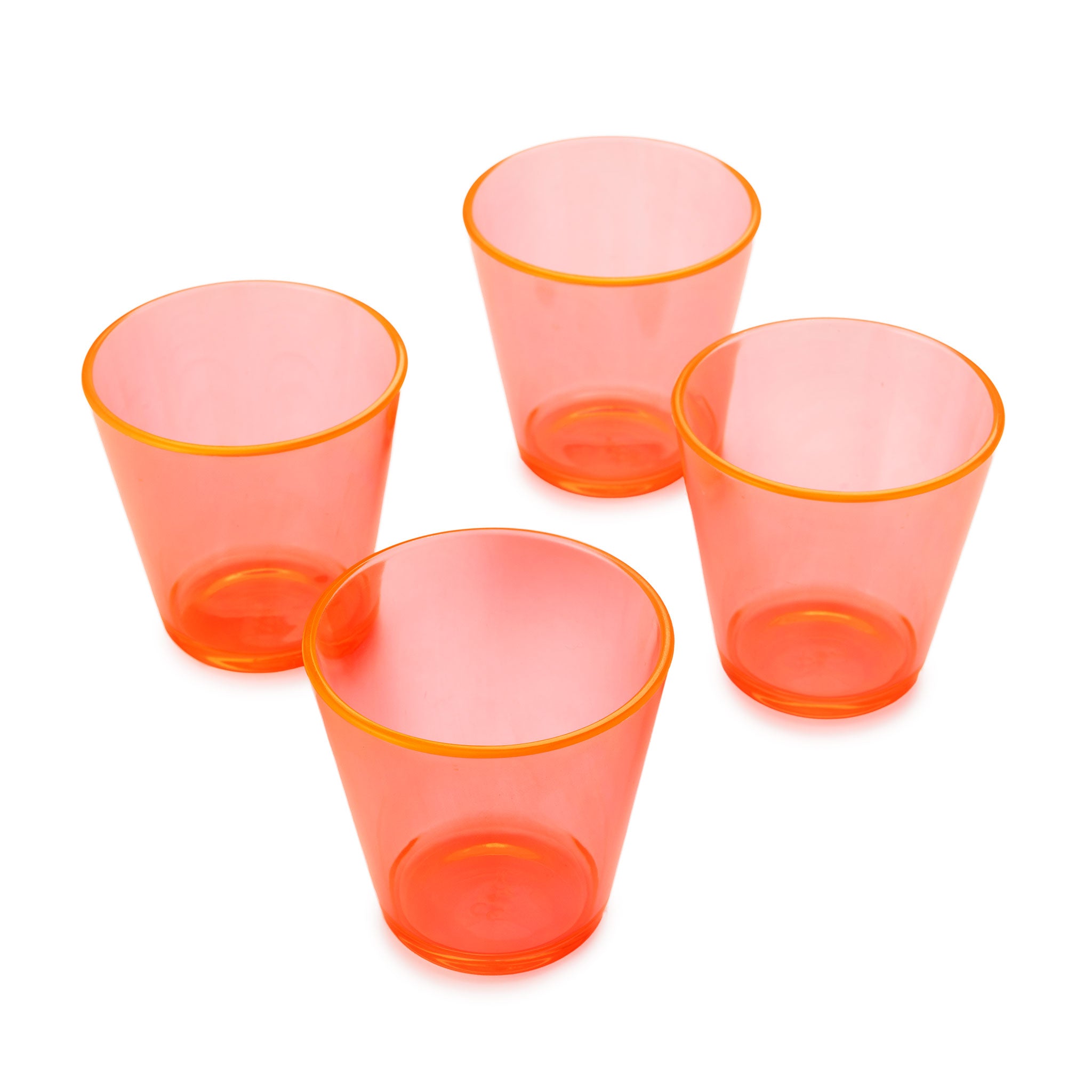 Four Rika Easy Grip Cups in translucent orange are arranged in a loose square on a white background.