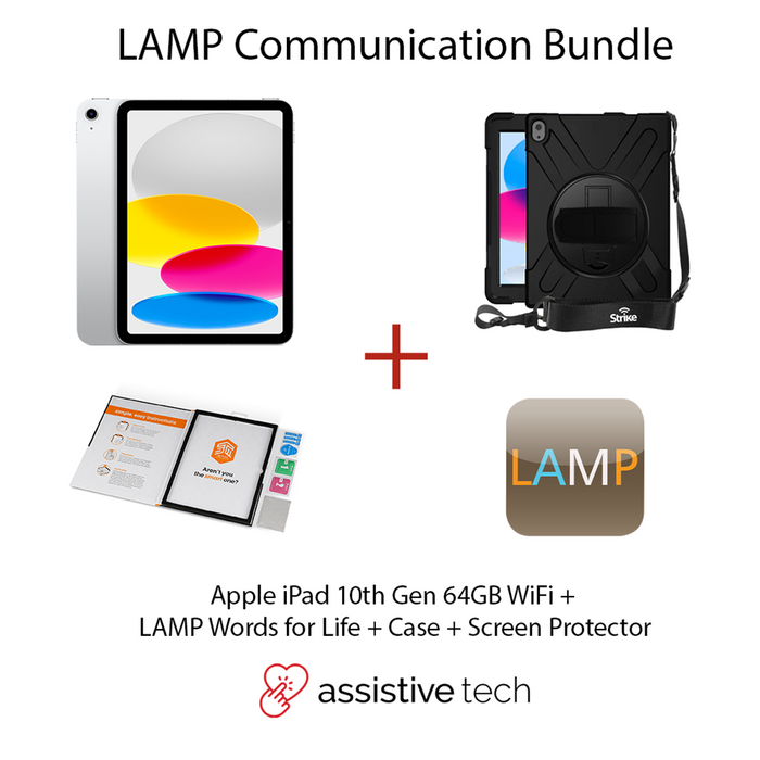 LAMP Words for Life Communication Bundle (iPad 10th/Silver 64GB/Wi-Fi + SP + Strike Rugged Case w/ Handstrap)