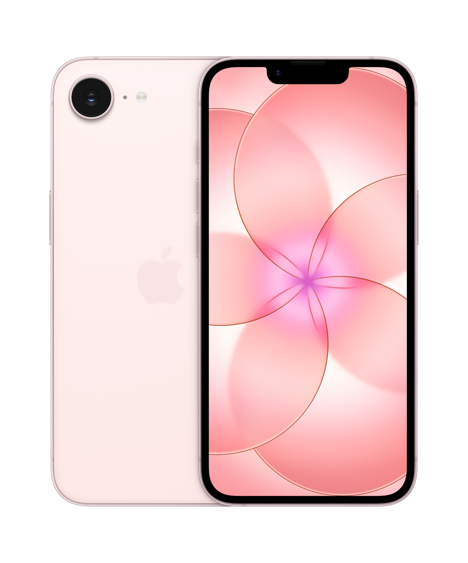 The Apple iPhone 17e 256GB by Apple is pictured in light pink, displaying a pink abstract flower on its screen and featuring a single rear camera, Apple logo, and robust Ceramic Shield 2 protection on the back.