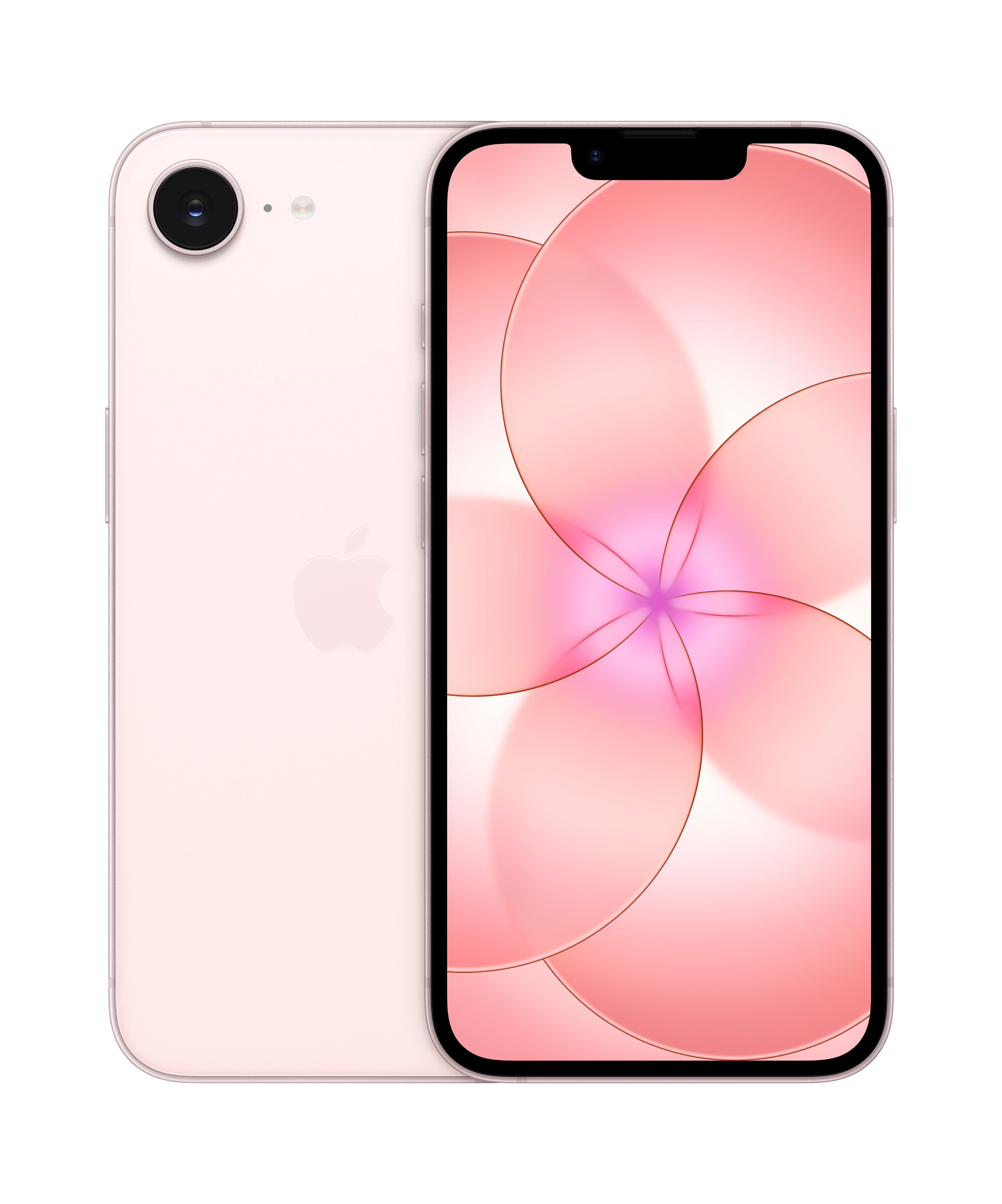 The Apple iPhone 17e 256GB by Apple is pictured in light pink, displaying a pink abstract flower on its screen and featuring a single rear camera, Apple logo, and robust Ceramic Shield 2 protection on the back.
