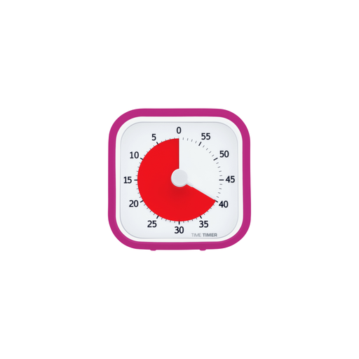 The Time Timer MOD [Berry/Charcoal] by Time Timer is a square visual timer with a pink frame, showing 25 minutes left with a red disk—perfect for time management and keeping tasks on track.