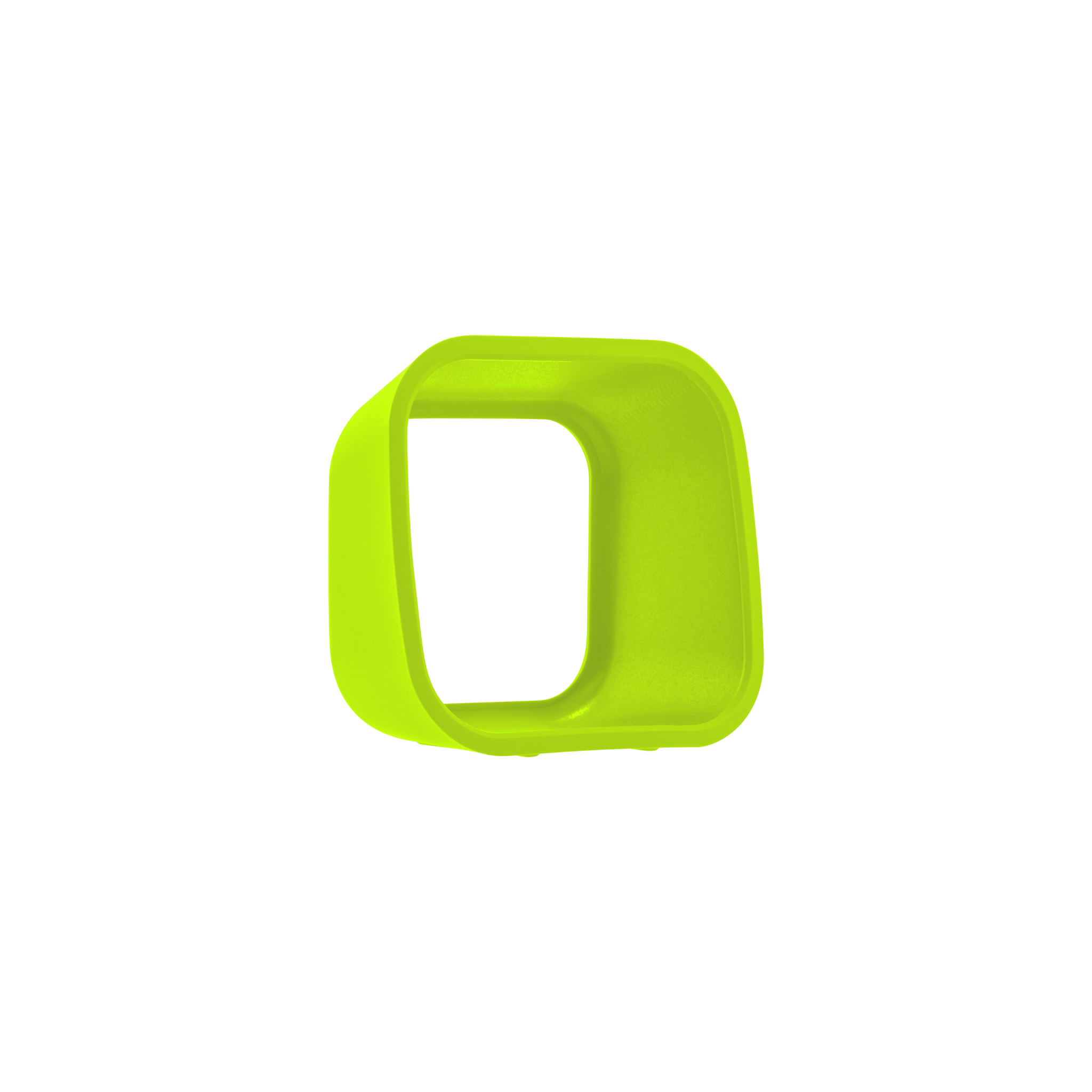 The Time Timer MOD Cover Silicone Case Accessory by Time Timer is a bright yellow-green, hollow rectangular silicone cover with rounded edges, shown upright on a white background as a protective timer accessory.