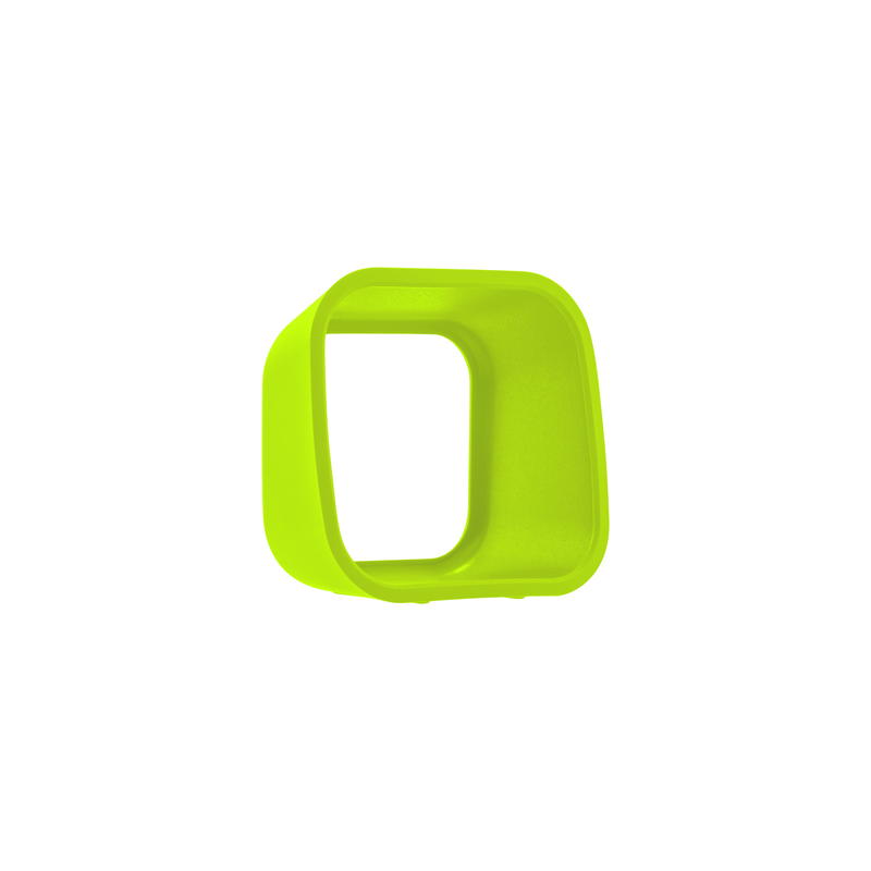 A lime green, rectangular silicone Time Timer MOD Cover by Time Timer with rounded edges is centered on a white background.