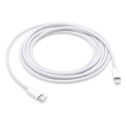 The Apple USB-C to Lightning Cable (2M) by Apple is a white coiled cable featuring a USB-C connector on one end and a Lightning connector on the other, designed for fast charging and shown on a plain white background.