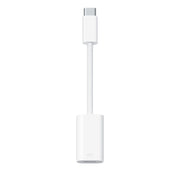 The Apple USB-C to Lightning Adapter by Apple, shown vertically on a white background with a short braided cable, enables seamless data and audio transmission for easy connectivity.