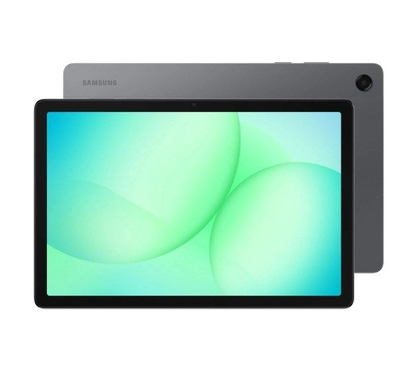 The Samsung Galaxy Tab A11+ 256GB features a large touchscreen with a green gradient, black front, gray back with a top-corner camera and Samsung logo. It offers WiFi and Cellular connectivity plus 256GB storage.