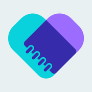 A stylized heart of overlapping turquoise and purple notepads with spiral binding on a light background—ideal for illustrating the AssistiveWare SimPODD App for iPad (1 year subscription) used in AAC and communication support.