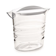 The Rika Sure Grip Jug is a clear plastic pitcher with a white lid and spout, featuring horizontal ridges for secure grip. Lightweight and modern, it’s shown against a plain white background.