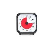 The Time Timer Original (3 Inch) Pocket by Time Timer is a square black countdown timer with a red disk, shows 45 minutes left, and has numbers from 0 to 55 marked at 5-minute intervals around the face.