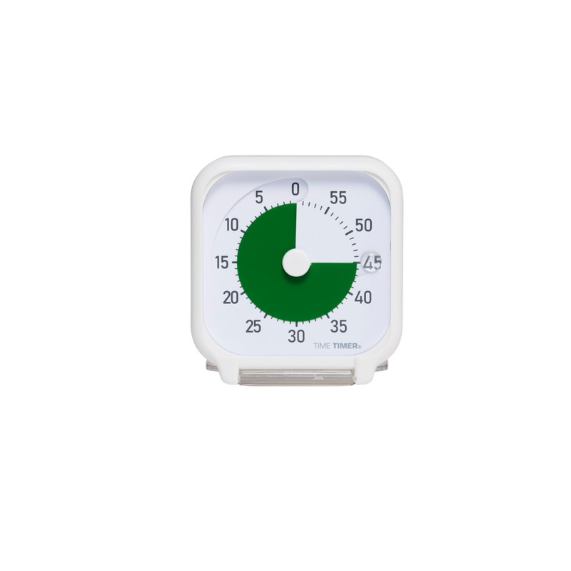 The Time Timer Original (3 Inch) Pocket by Time Timer features a white case and green disk, showing 45 minutes left with the green section covering three-quarters of the face—ideal for time management and tracking tasks.