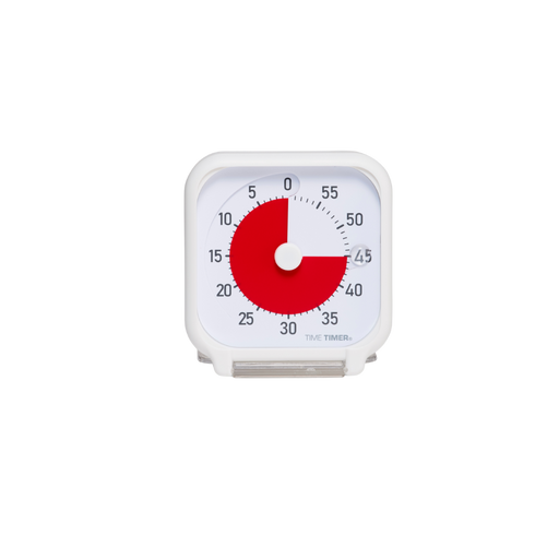 The Time Timer Original (3 Inch) Pocket by Time Timer in white shows 45 minutes left, with a red disk marking time from 45 to 0 minutes. Perfect as a countdown timer or for use with a dry erase activity card.