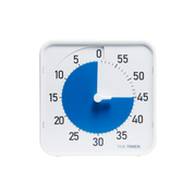 The Time Timer Original (8 Inch) by Time Timer is a square white visual timer with black numbers 0–60. Its blue disk shows remaining time, and the hand here points to 30 minutes. The TIME TIMER brand name is displayed.