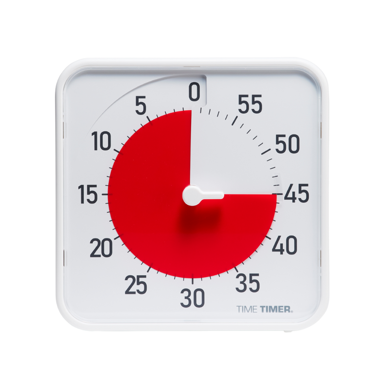 The Time Timer Original (8 Inch) by Time Timer shows 20 minutes left, with a red disk marking the 0–20 minute section on its white face. Black numbers and a clear display make it easy to read.