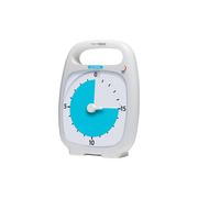 The Time Timer Plus (20 Min) by Time Timer is a white, portable visual timer set to 15 minutes, with a blue countdown display, black tick marks for precise tracking, and a top handle for easy carrying.