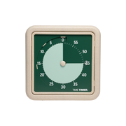 The Time Timer Retro Eco (8 Inch) by Time Timer features a square beige frame with a green face, highlighting 45 minutes in pale green. Numbers around the dial mark each 5-minute interval for eco-friendly, easy time tracking.