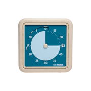 The Time Timer Retro Eco (8 Inch) [Water/Blue] is a square visual timer with a beige frame and blue face, showing about 15 minutes left via a light blue area. The eco-friendly Time Timer brand logo appears in the bottom right corner.