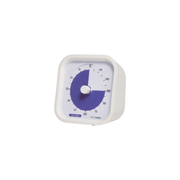 The Time Timer MOD [White] by Time Timer is a square visual timer with rounded edges, featuring a blue section to show up to 120 minutes remaining, with bold black numbers marking every 10-minute interval—ideal for time management.